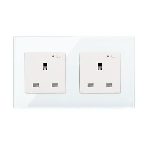 16A Double UK Glass Panel Smart Electrical WiFi Wall Power Socket with LED Indicator