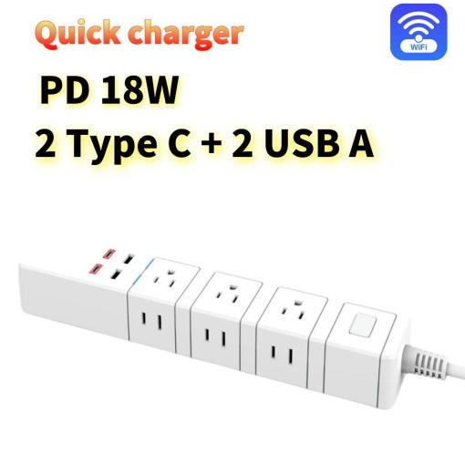 US Wi-Fi Power Strip Extension Lead with 4 USB Ports Desktop Power Strip Smart Charging Station 3 Outlets
