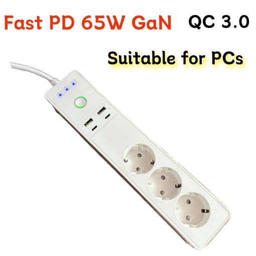 Wetrendy EU WiFi Power Strip PD65W 3 Individually Controlled  Quick charge  3.0 Smart Outlets Type C output and TYpe C
