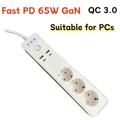 Wetrendy EU WiFi Power Strip PD65W 3 Individually Controlled Quick charge 3.0 Smart Outlets Type C output and TYpe C