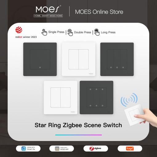 MOES New Star Ring Smart ZigBee3.0 Push Button Scene Switch 3 Gang Free Sticker Wireless Light Touch Dimmer Battery Po