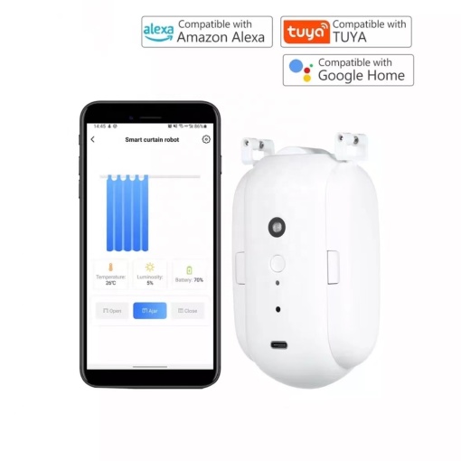 Mnycxen Tuya Smart Robot Curtain with Bluetooth, Wireless Automatic Curtain Opener, Alexa and Google Home, Size: 65.0, White