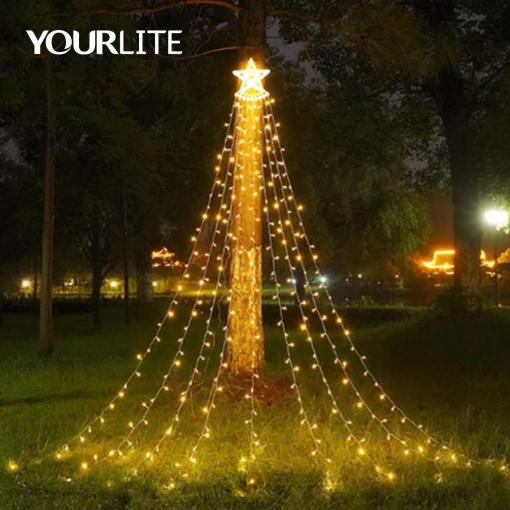 Yourlite Outdoor Waterproof Waterfall Warm Glow Star String Lights Garden LED String Lights for Holiday Decoration