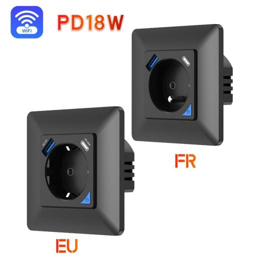 16A EU Zigbee wall socket PD18W USB C and USB A outlet, Power energy features support alexa and google home