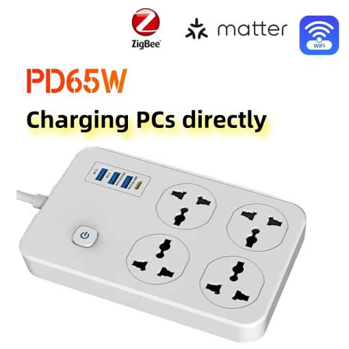 Matter Universal Smart Plug Power Strip PD65W power strip 4 Individually Controlled Smart Outlets Type C output