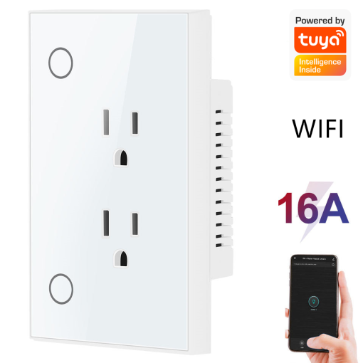 US Smart Wall Socket WIFI 3 Pin Double Socket 10A Touch Glass Panel US Outlet Voice Remote Control