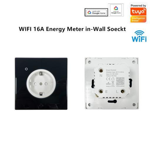 16A WiFi EU Wall Socket Glass Panel Outlet Power Monitor Smart Life App Alexa Touch Plug Relay Status Wall Socket