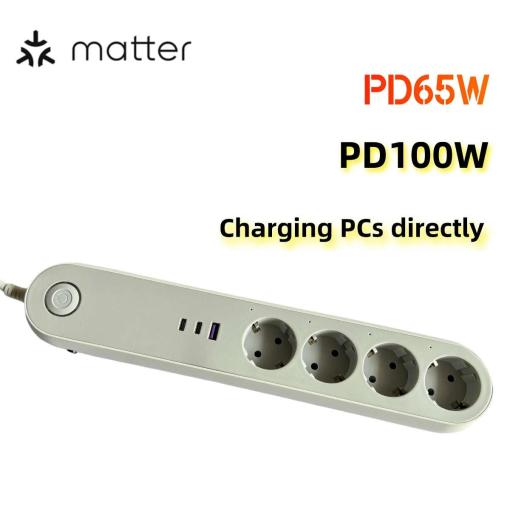 Matter smart power PD65W Gan wifi electrical Extension Socket Adapter QC3.0 Smart Outlets EU standard USB C charging PCs