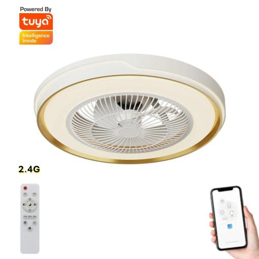 smart ceiling fan with light RGBCW Tuya APP and 2.4G remote App control, dimmable LED light with 3 speeds