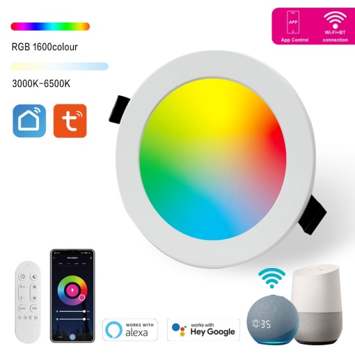 Smart Recessed Lighting 4 Inch Wi-Fi Bluetooth Direct Connect RGBCW LED Downlight Work with Alexa & Google Assistant