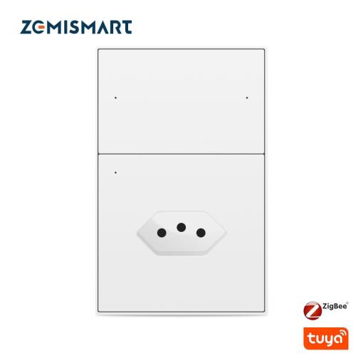 Zemismart Zigbee 2 Gang Light Switch with 10A Brazil Socket Support Tuya Google Home Smartthings Homekit