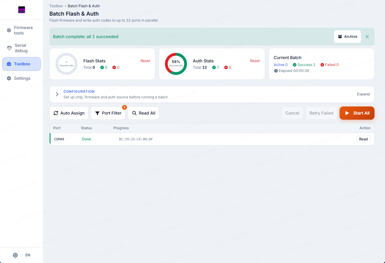 Dashboard and completion banner (archive button on the right)