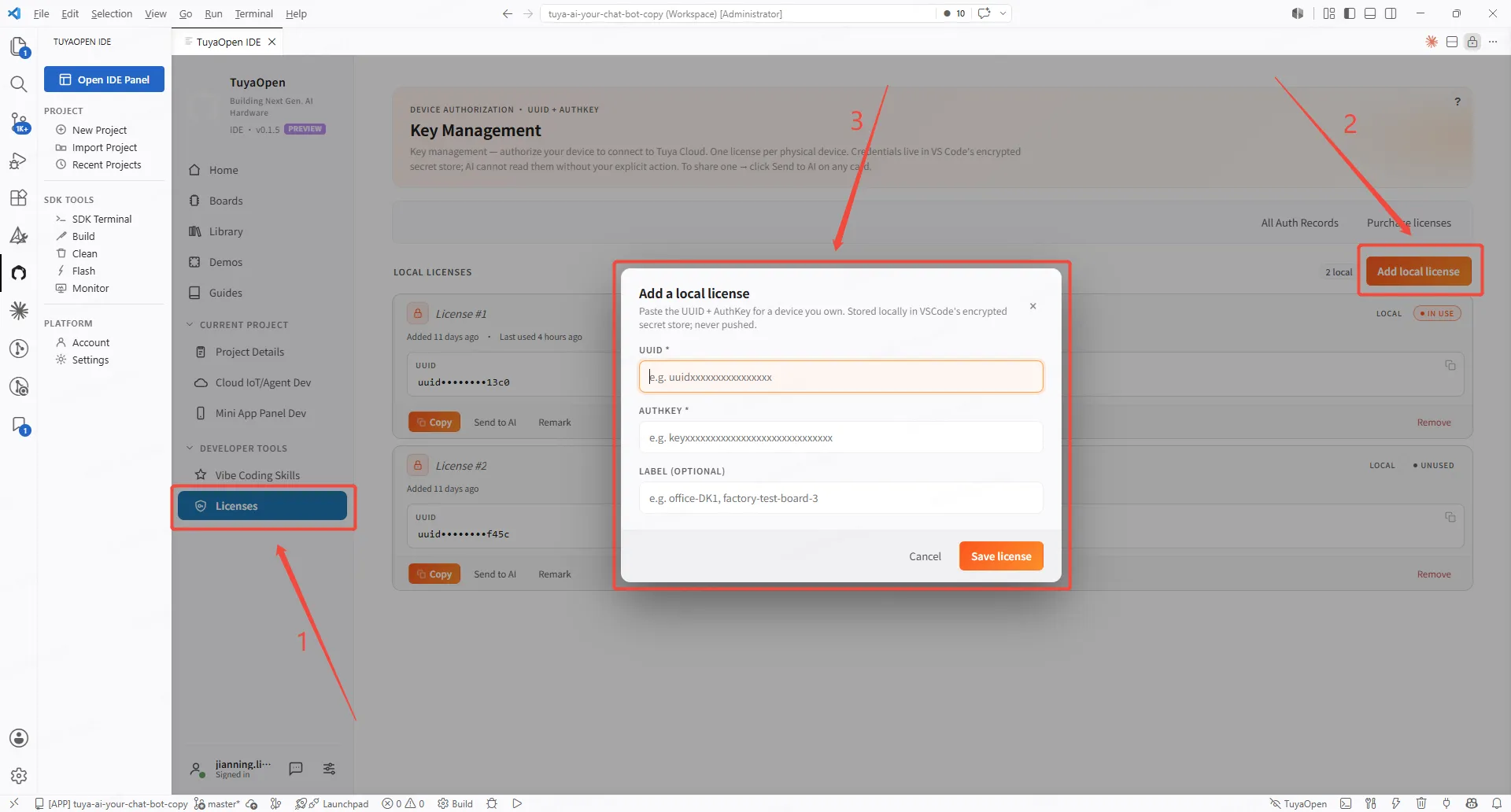 IDE license key manager