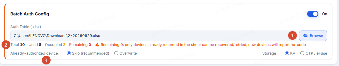 Batch auth configuration — sheet statistics