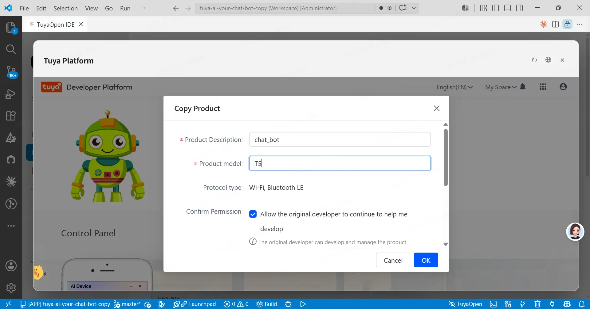 Copy product dialog