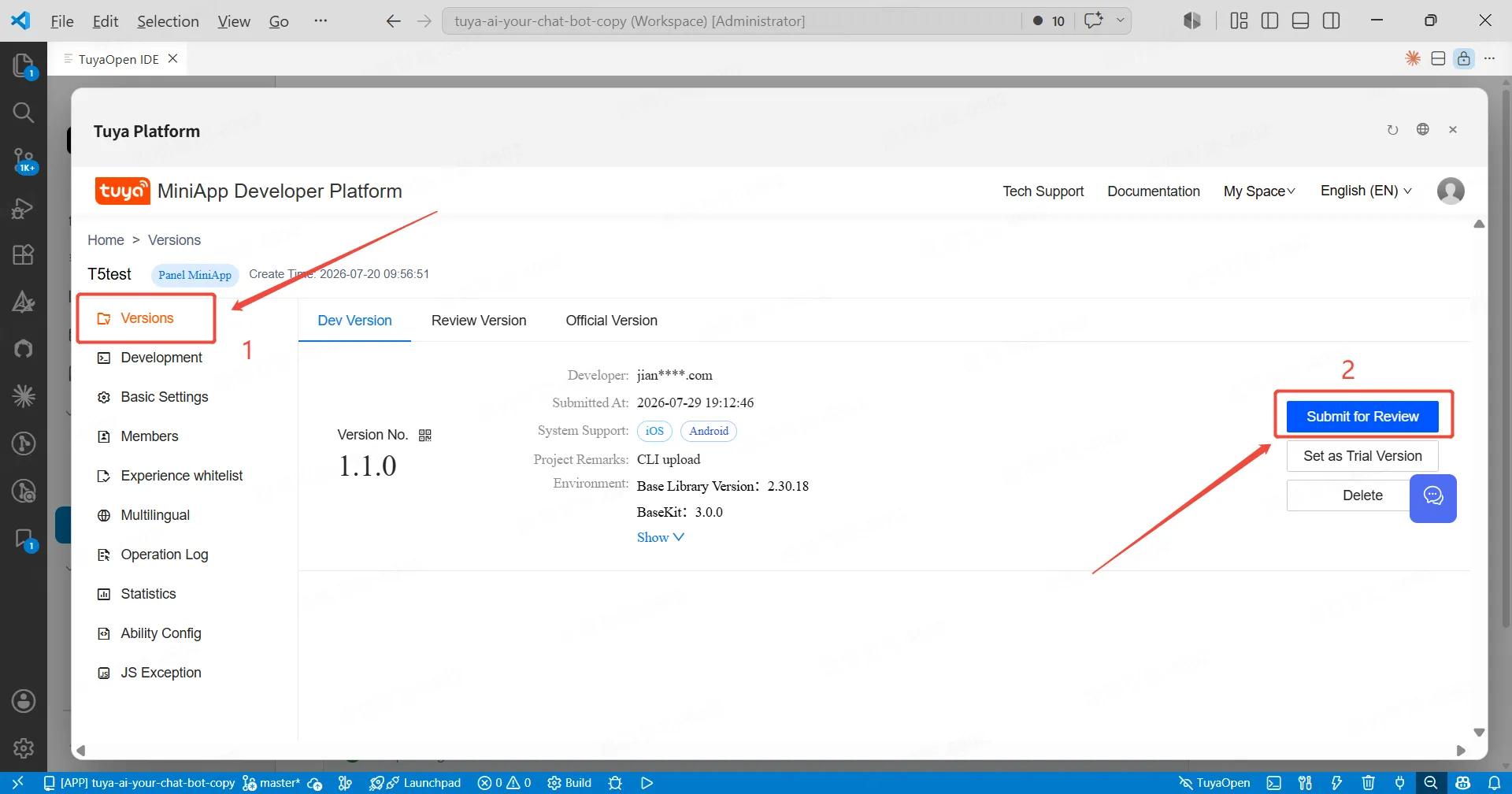 Version management โ submit for review