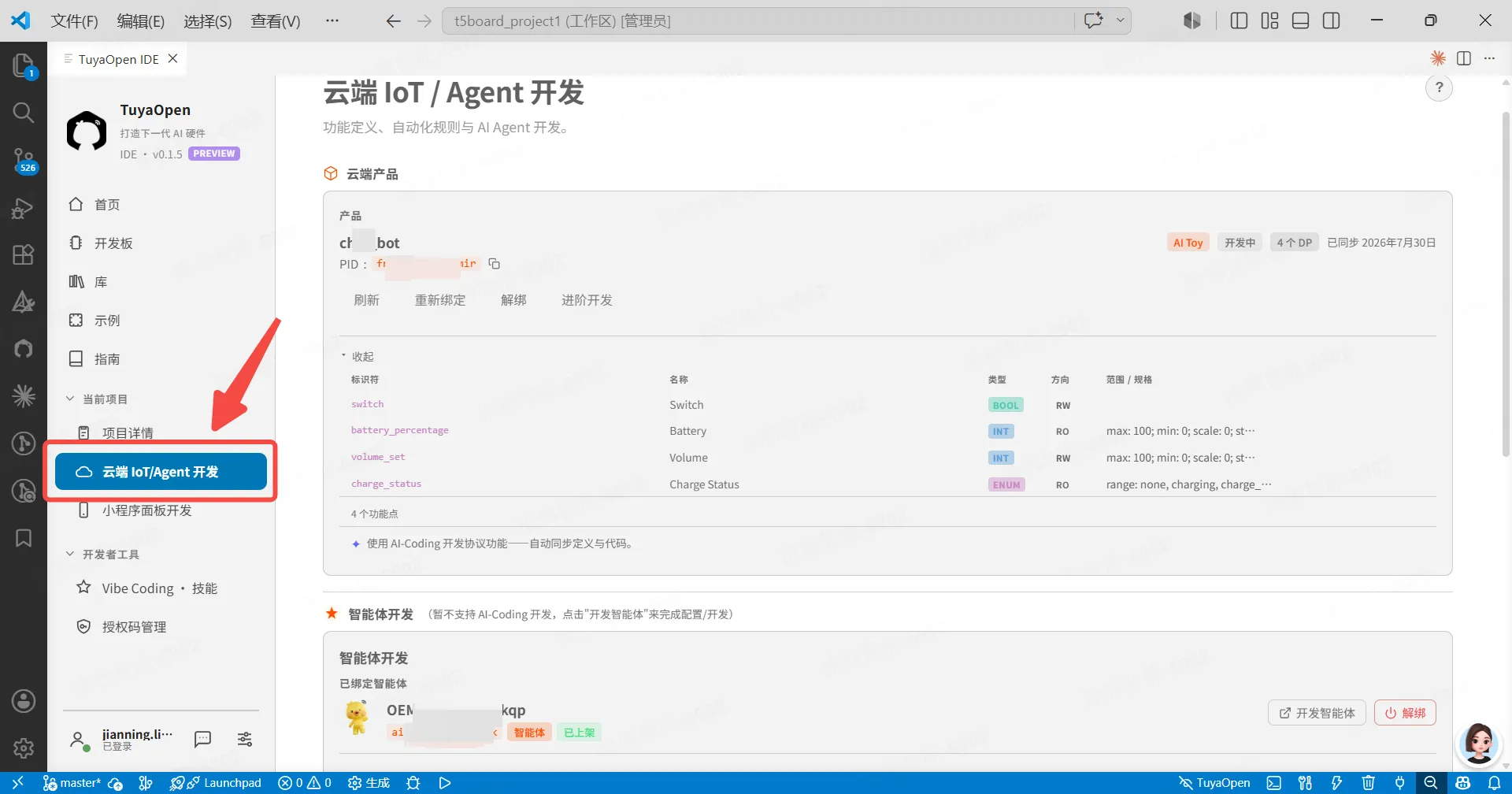 云�端 IoT / Agent 页面——产品已绑定