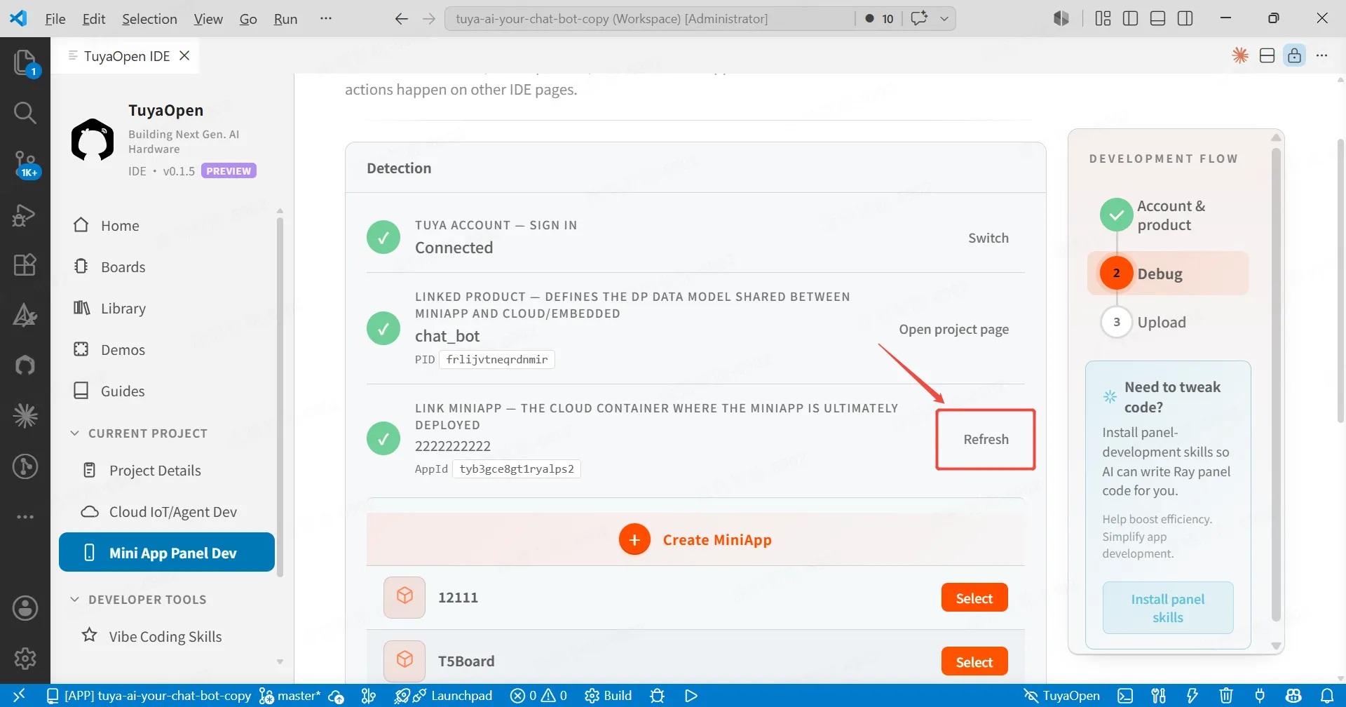 Bind the panel mini-app