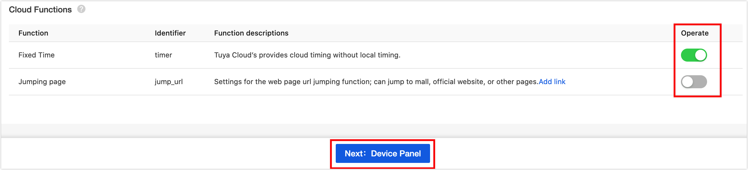 Select cloud functions