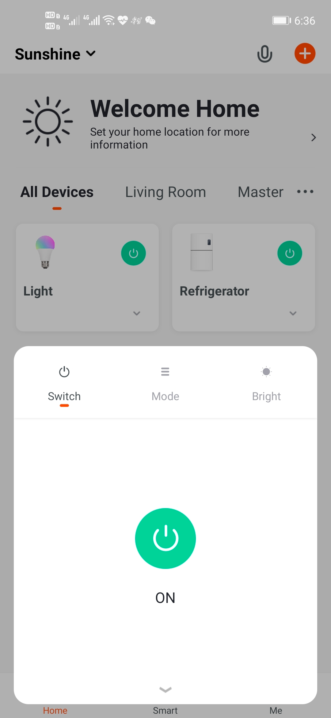 Example panel of the app — light bulb