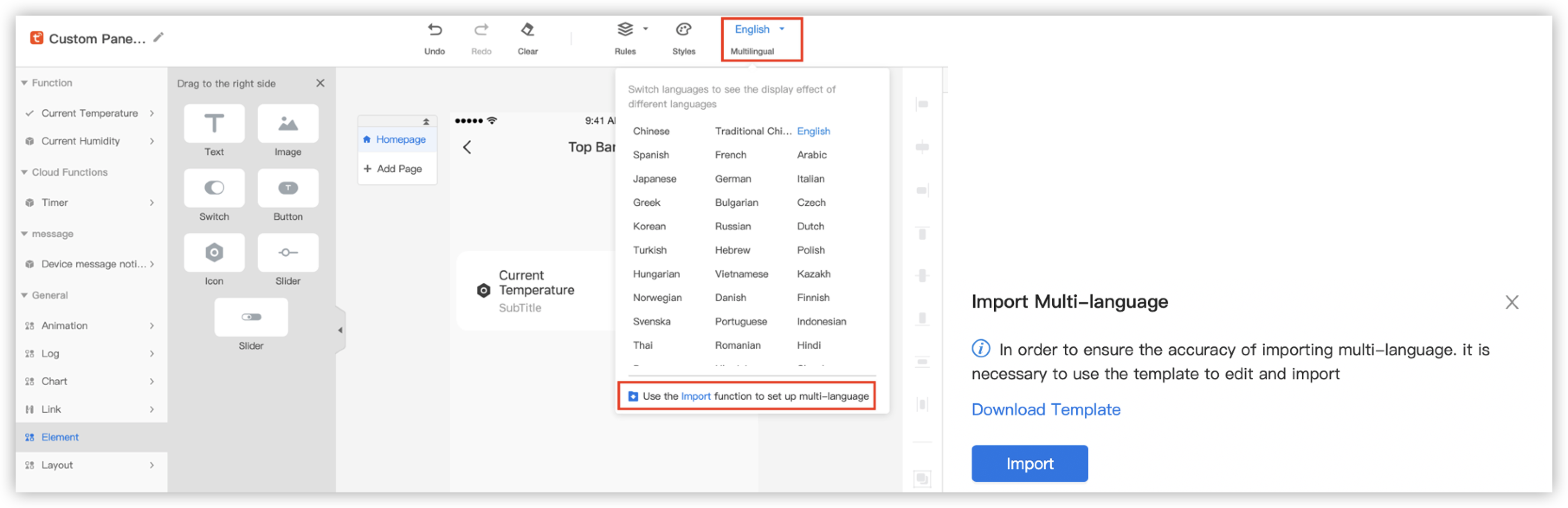 Import a multilingual template